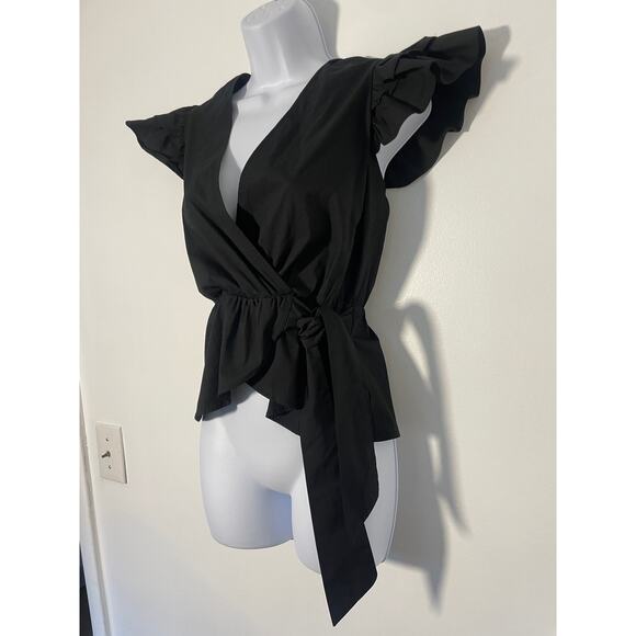 Express Classy Black Wrap Ruffle Top XS - Picture 6 of 7